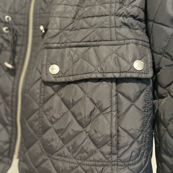Michael Kors Petite Large Black Quilted Moto Jacket. Double Zip. Cinched Waist - Picture 13 of 16